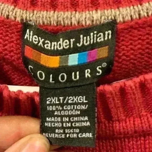 Alexander Julian Colours Big & Tall Sz 2XLT Red Argyle Crew Neck Sweater - Picture 3 of 4